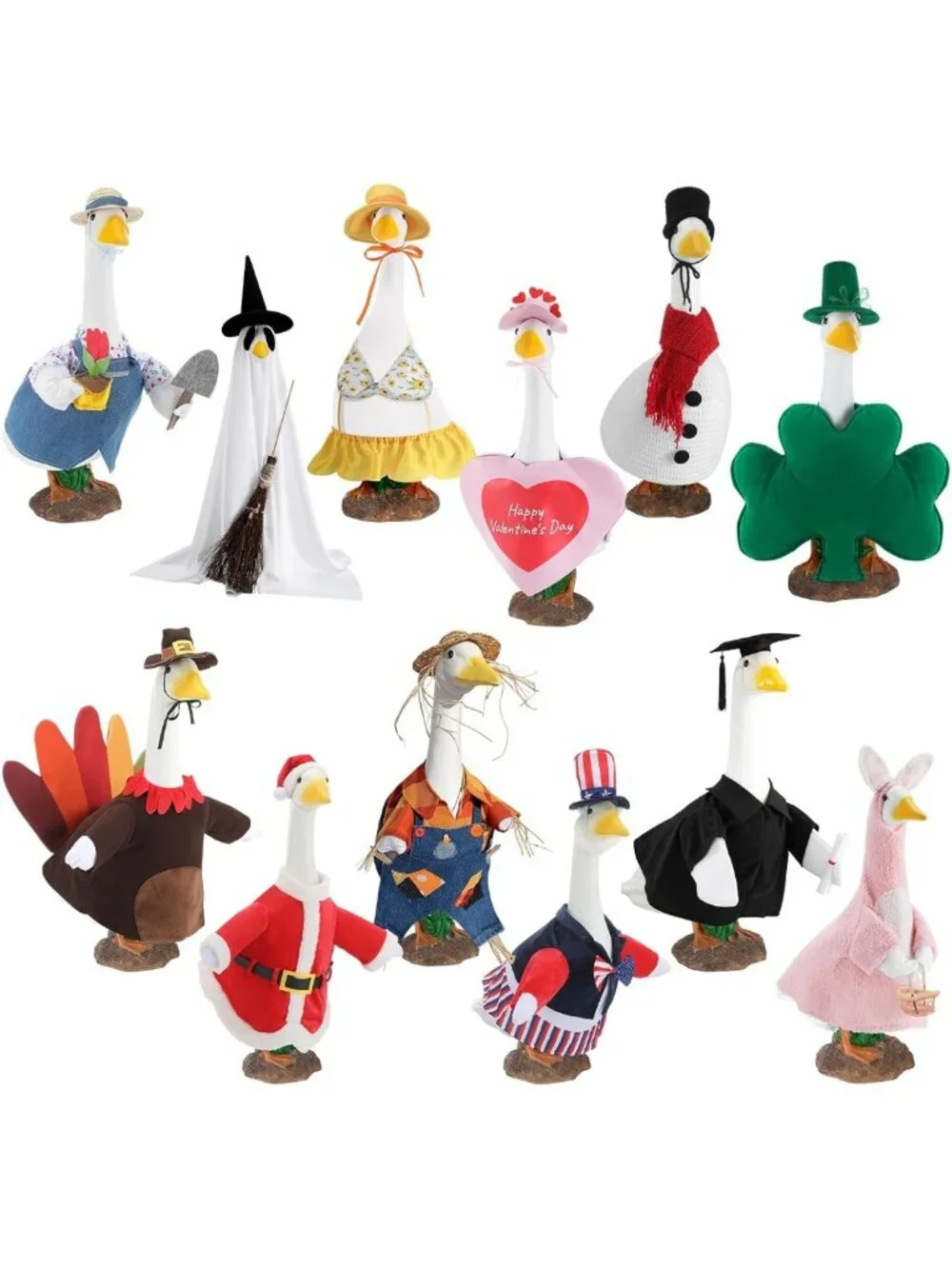 12 Sets Seasonal Goose Outfits with Hats for Holiday Decor - 23